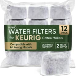 PureHQ 12-pack water filters for Keurig coffee makers, compatible with all Keurig models
