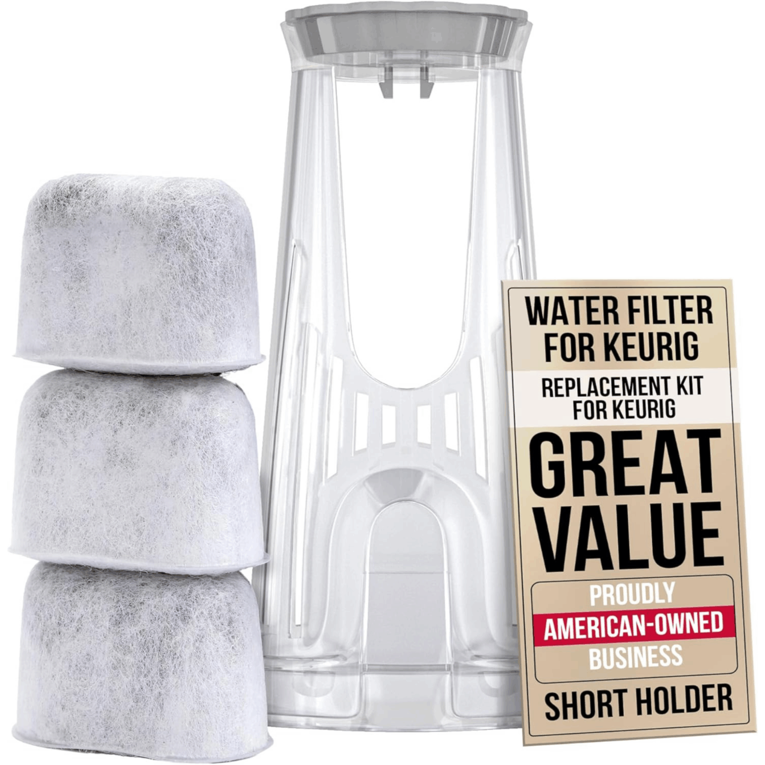 Keurig Water Filter Starter Kit Replacement for Keurig 2.0 K-Duo - Rear Reservoir Filter Holder with 3 Pack of Compatible Keurig Water Cartridges