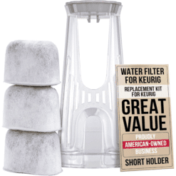 Keurig Water Filter Starter Kit: Replacement holder with 3 compatible cartridges for Keurig 2.0 K-Duo, rear reservoir filter.