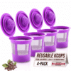 Reusable K Cups: Purple coffee filter pods for Keurig 1.0 & 2.0 machines, 4-pack.