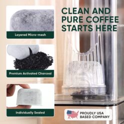Keurig compatible water filter 12-pack: Universal replacement filters with activated charcoal for better tasting coffee.