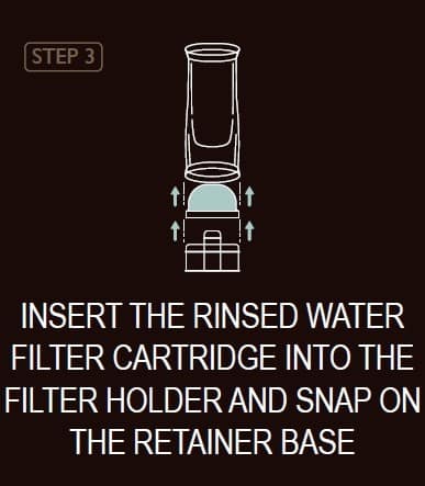 Keurig water filter replacement step: Insert rinsed filter cartridge into the filter holder and snap on the retainer base.