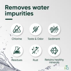 PureHQ water filter removes chlorine, taste, odor, sediment, residues, and rust, retaining healthy minerals.