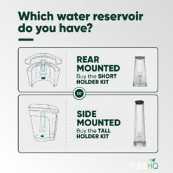 Keurig water filter holder comparison: Rear-mounted vs. side-mounted reservoirs for K-Supreme, K-Slim, K-Express coffee makers.