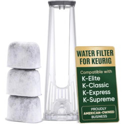 Keurig water filter holder with 3 charcoal filters for K-Supreme, K-Express coffee makers