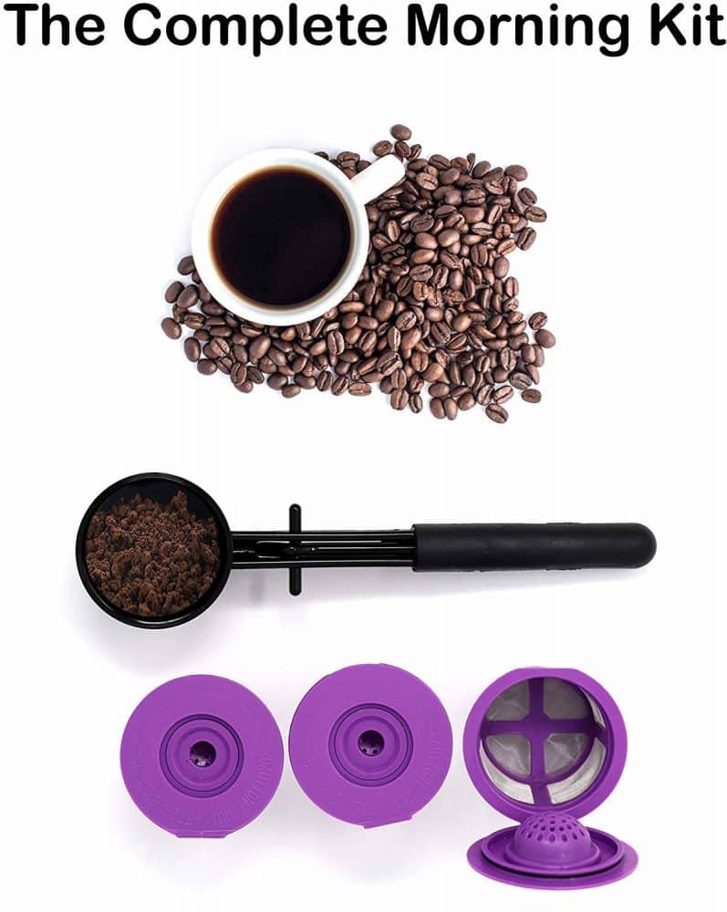 Reusable K Cups Coffee Filter Pod set: includes refillable kcups, coffee scoop, and 3 K-Cup filters for Keurig 1.0 & 2.0 machines.