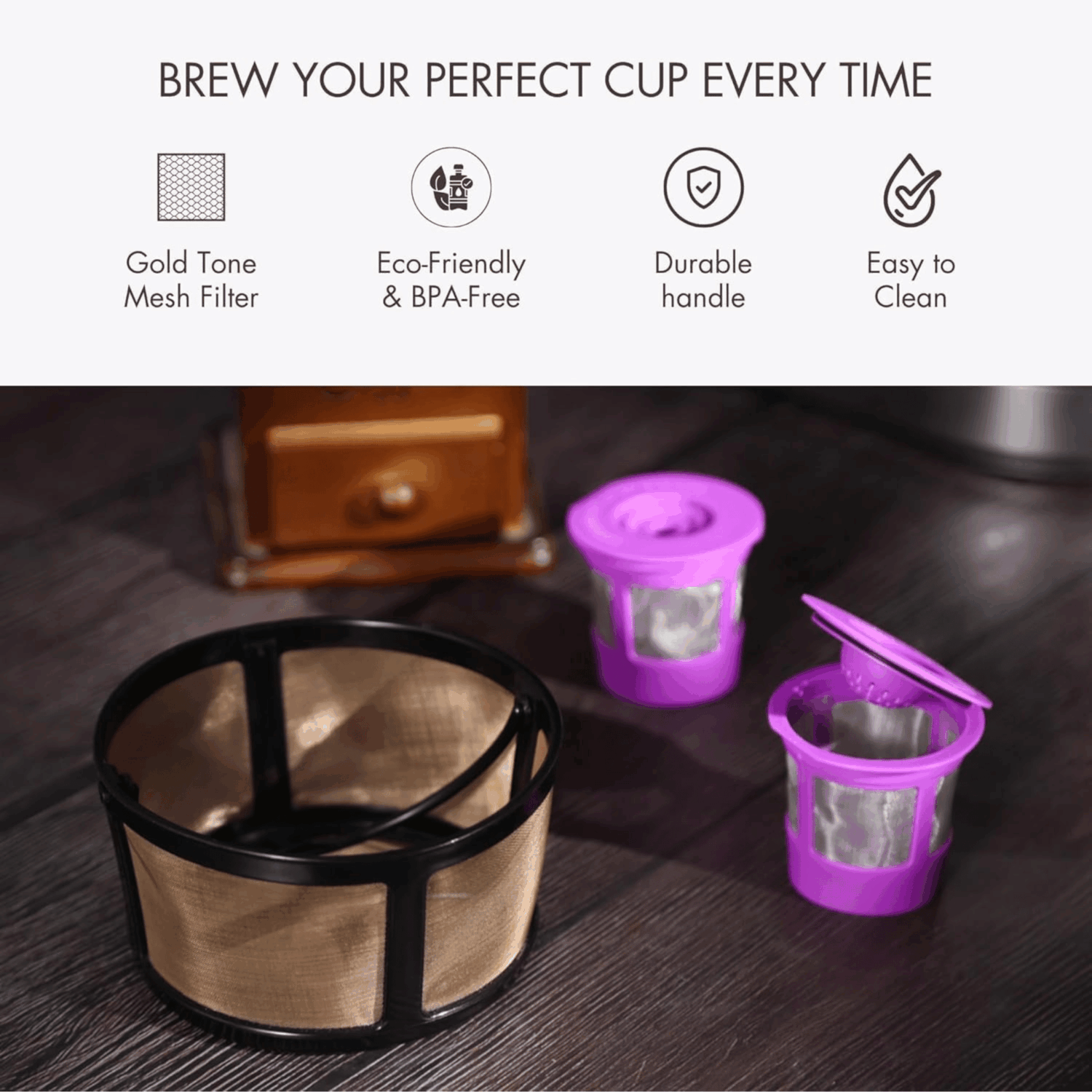 Alternative view of Reusable Mesh Coffee Filter for Keurig K-Duo Essentials and K-Duo Brewers Machine, With 2 Refillable K Cups Pod - Gold Tone Mesh Filter