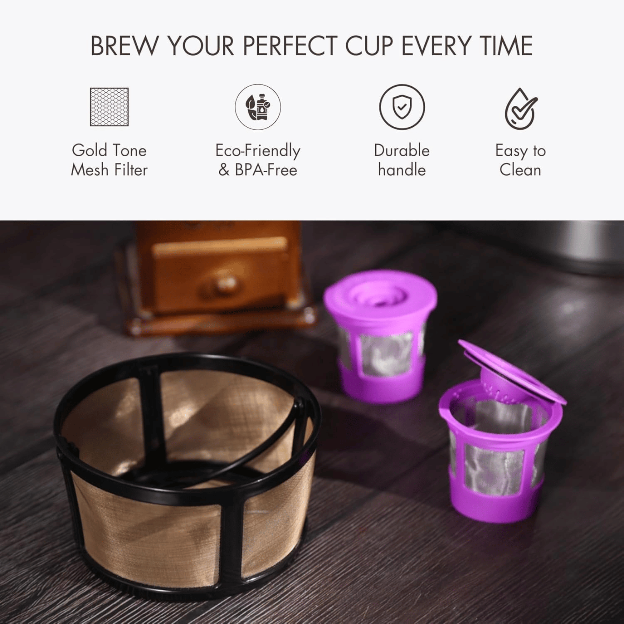 Reusable Mesh Coffee Filter for Keurig K-Duo Essentials and K-Duo Brewers Machine, With 2 Refillable K Cups Pod - Gold Tone Mesh Filter - Image 2