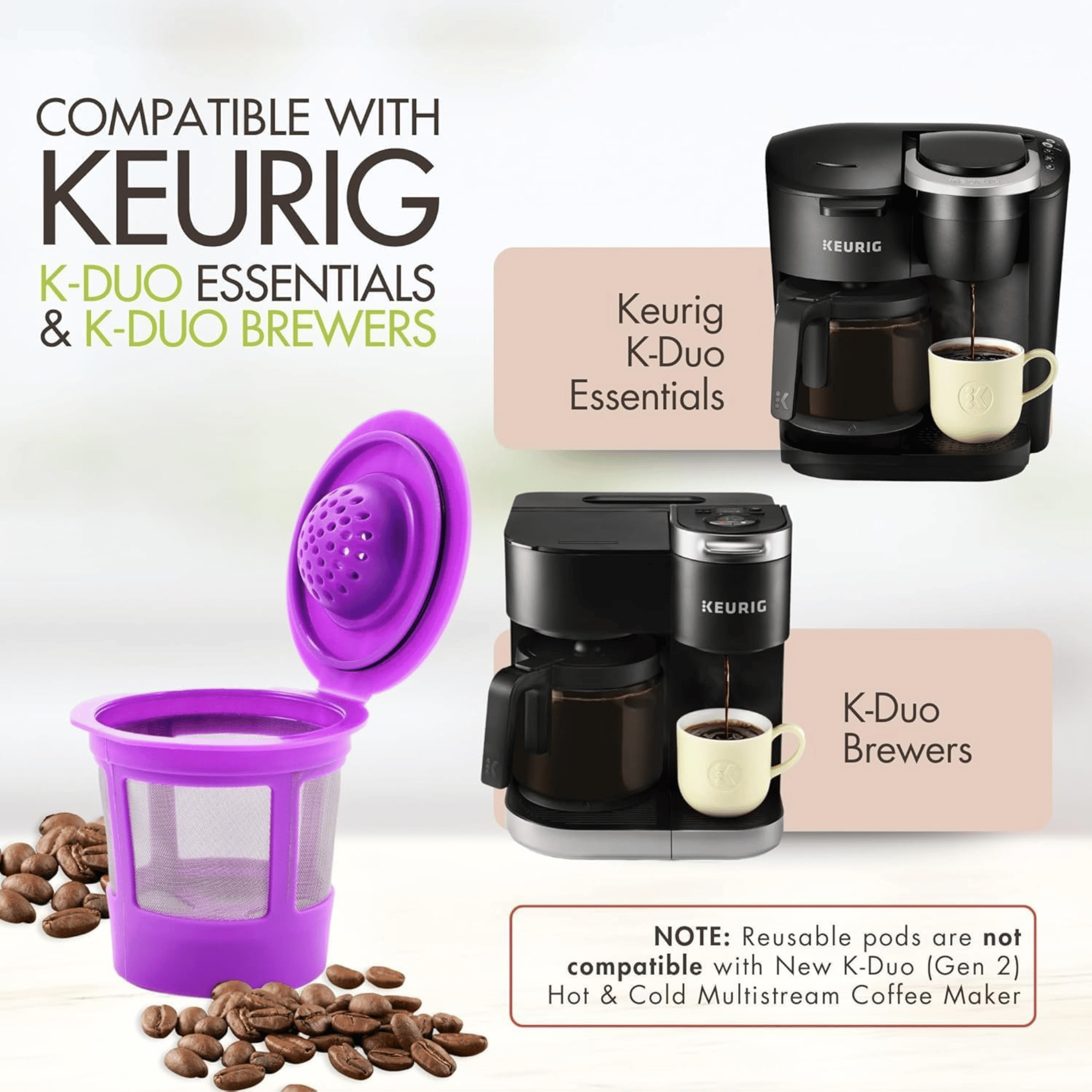 Reusable Mesh Coffee Filter for Keurig K-Duo Essentials and K-Duo Brewers Machine, With 2 Refillable K Cups Pod - Gold Tone Mesh Filter - Image 7