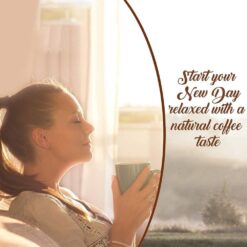Woman relaxing with coffee. Use a K-Duo mesh coffee filter with gold tone mesh for a natural taste.