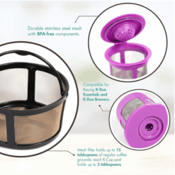 Reusable K-Duo mesh coffee filter, gold tone mesh filter. Compatible with Keurig K-Duo Essentials and K-Duo Brewers.