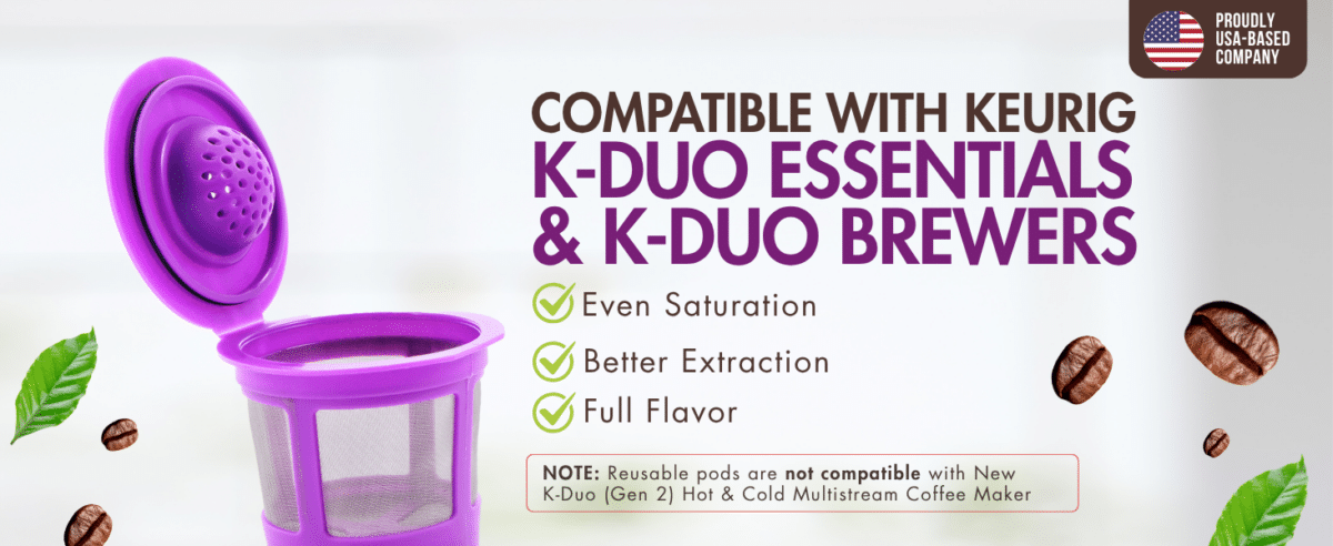 Reusable Mesh Coffee Filter for Keurig K-Duo: gold tone mesh filter, compatible with K-Duo Essentials &amp; Brewers.