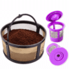 Reusable K-Duo mesh coffee filter with gold tone mesh filter and refillable K Cups.