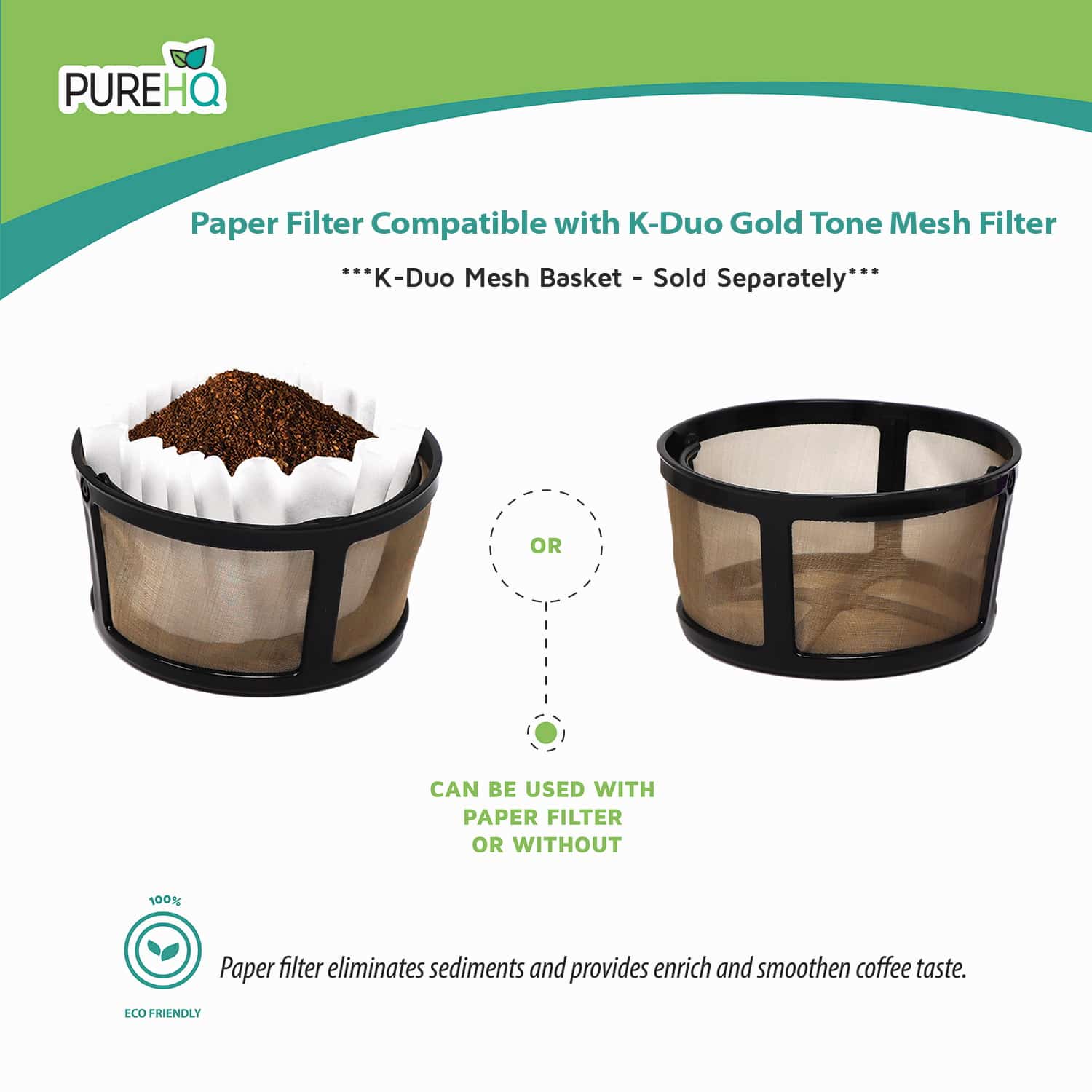 Coffee Paper Filters for Keurig K-Duo Gold Tone Mesh Filter: Compatible with K-Duo Plus Coffee Makers, eliminates sediments.