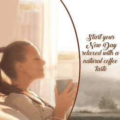 Woman relaxing with coffee. Reusable K-Cups for K-Mini: Refillable Kcup pods offer a natural coffee taste.