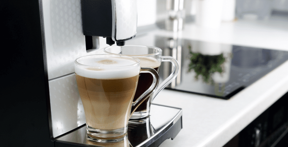 Keurig coffee machine brewing a latte and coffee. Best coffee machine.