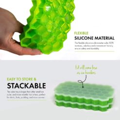 Ice Cube Trays for Freezer: 2 Pack of green, stackable 74 hexagon shape silicone ice trays, the best ice cube trays.