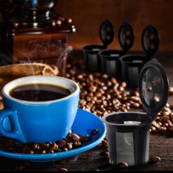 Reusable K Cups for Keurig Supreme: Refillable coffee pods (4 pack) with coffee beans and cup of coffee
