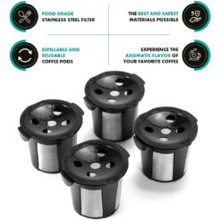 Reusable K Cups for Keurig Supreme: 4 refillable coffee pods, stainless steel filter. Enjoy your favorite coffee!