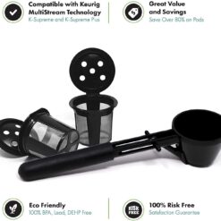 Reusable K Cups for Keurig Supreme: Refillable K-Cups with scoop, compatible with Keurig MultiStream technology.