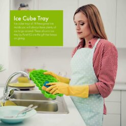 Ice Cube Trays for Freezer: Green 74 hexagon shape stackable ice tray being washed in a kitchen sink.