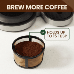 PureHQ K-Duo mesh coffee filter: Refillable gold tone filter basket for ground coffee, fits Keurig K-Duo brewers.