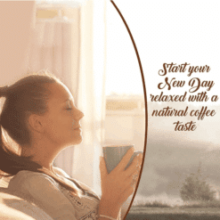 Woman enjoying coffee made with K-Duo mesh coffee filter. Refillable gold tone filter for Keurig K-Duo brewers.