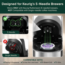 Reusable stainless steel K-Cups compatible with Keurig MultiStream brewers (K-Supreme, K-Duo, K-Slim). Not for single-needle machines.