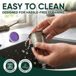 Reusable stainless steel K-Cup for Keurig MultiStream being cleaned with running water. Dishwasher safe.