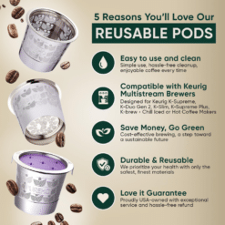 Reusable Stainless Steel K-Cups for Keurig MultiStream: K-Supreme, K-Duo Gen 2 & K-Slim compatible, 2-Pack. Eco-friendly coffee.