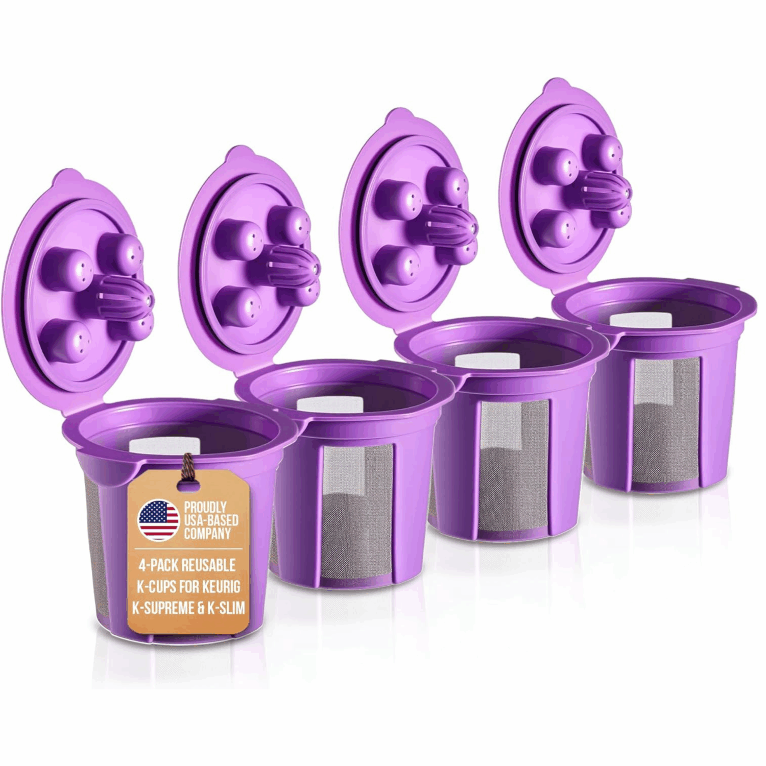 4 Reusable K Cups for Keurig Supreme, K-Supreme Plus, K Slim, K-Classic by PureHQ - Refillable Kcup for Keurig Coffee Maker - MultiStream Coffee Pods Filter