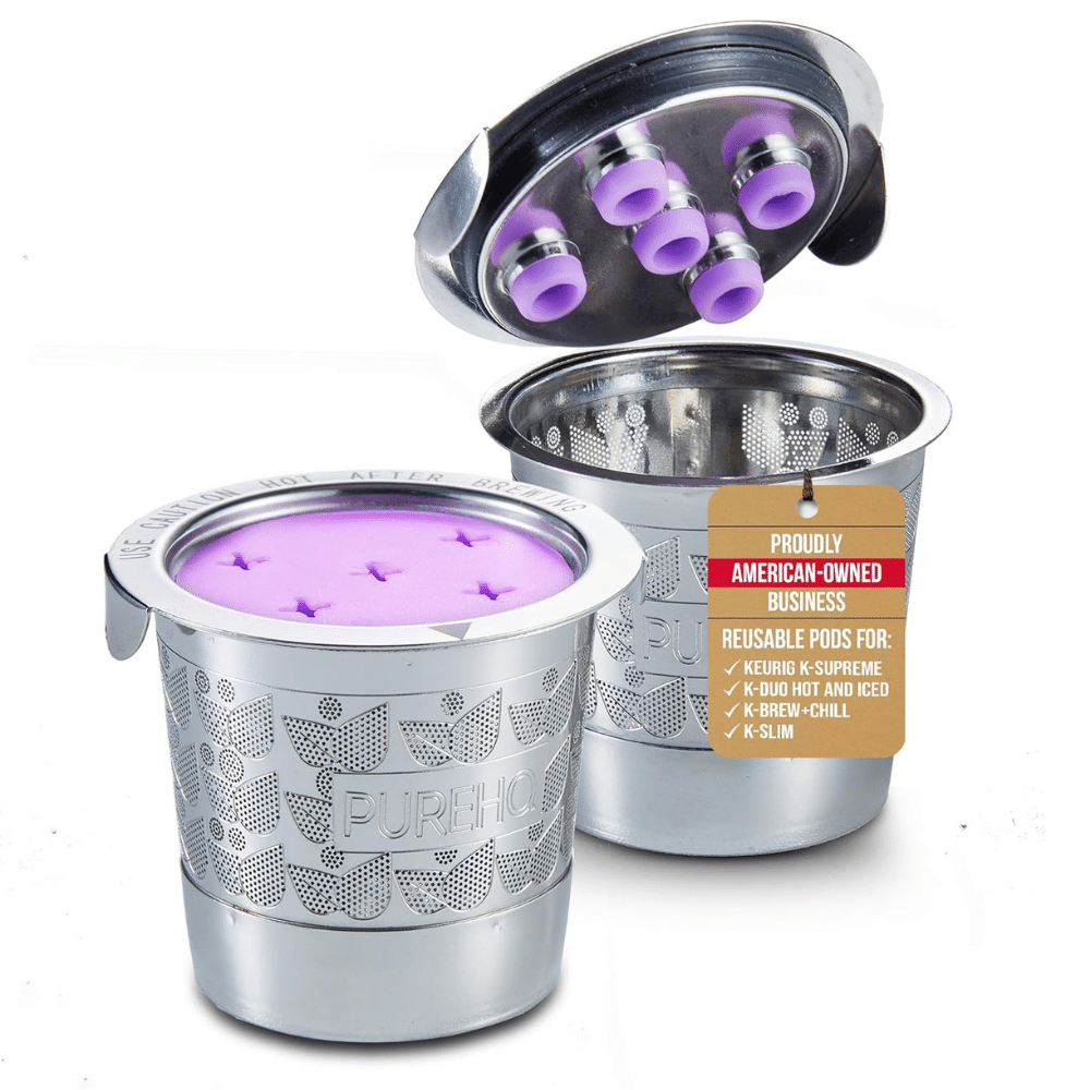 Reusable Stainless Steel K-Cups for Keurig MultiStream: K-Supreme, K-Duo, & K-Slim, 2-Pack. Eco-friendly Keurig coffee pods.