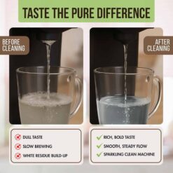 Coffee Machine Descaler results: See the pure difference, clear water after using our descaling solution for Keurig, Nespresso & other machines.