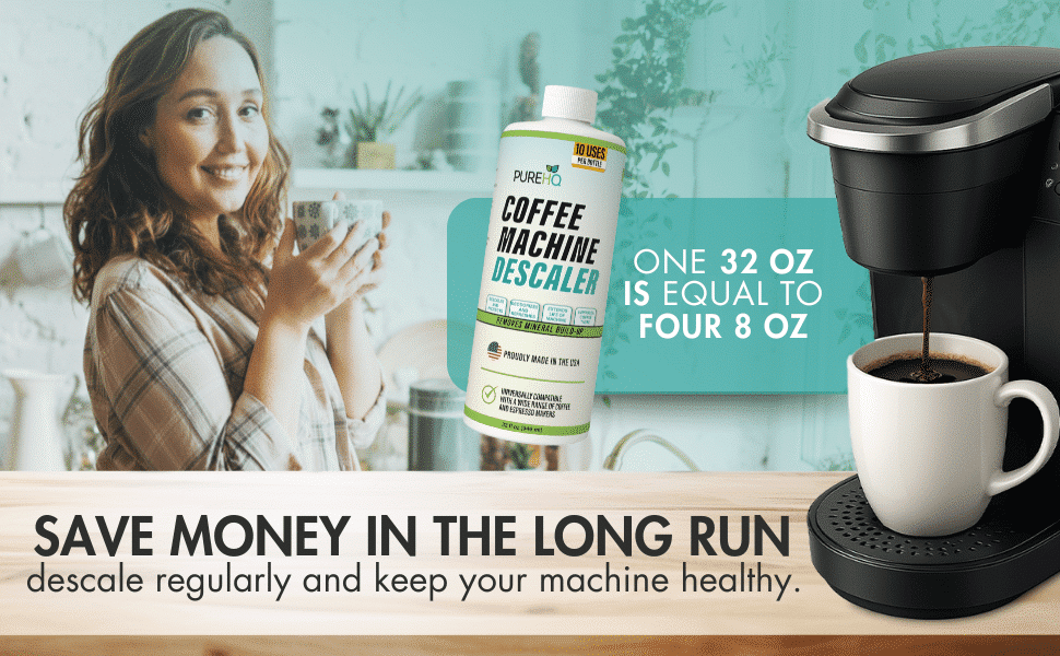 PureHQ Coffee Machine Descaler: Universal descaling solution for Keurig, Nespresso &amp; more. 1 bottle = 10 uses. Made in USA