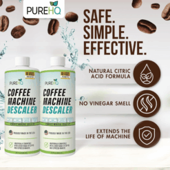 PureHQ Coffee Machine Descaler 2-Pack: Universal descaling solution for Keurig, Nespresso, Delonghi, and Breville machines. Made in USA.