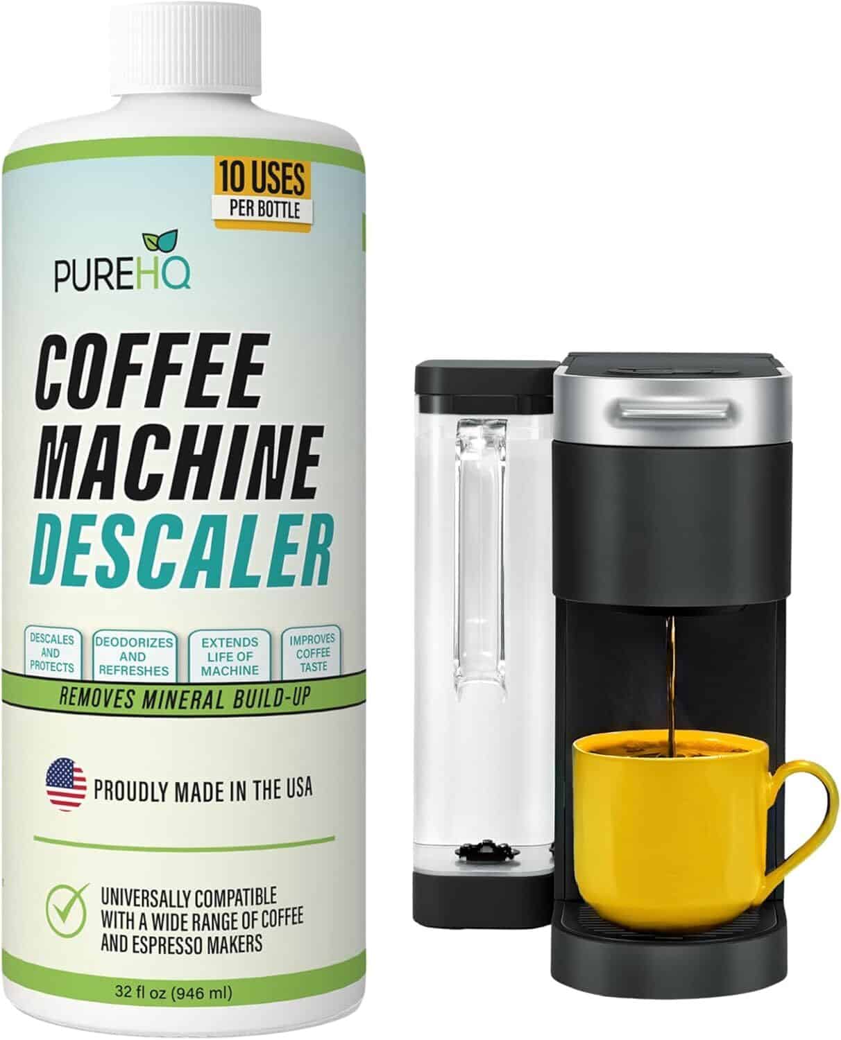 PureHQ Coffee Machine Descaler: Universal descaling solution for Keurig, Nespresso, Delonghi & more. 10 uses, made in USA.