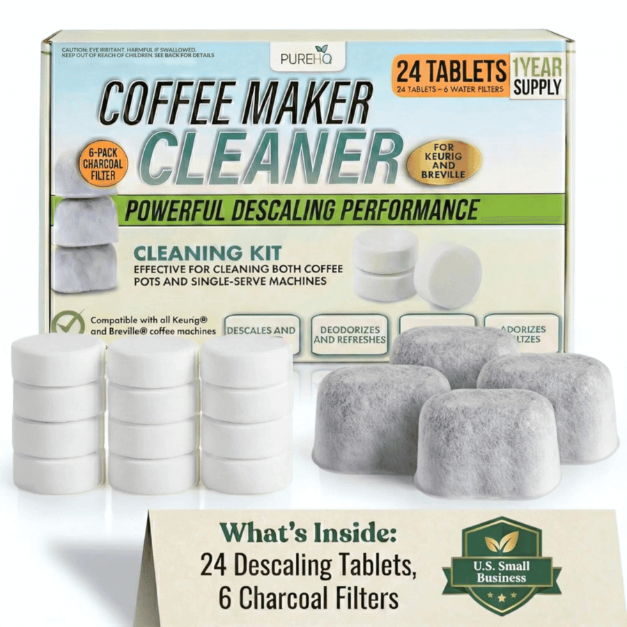 Keurig & Breville Descaling Tablets: 24 cleaning tablets for Keurig, with 6 charcoal filters for better coffee taste.