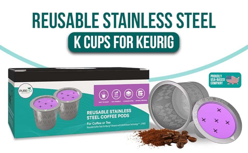 PureHQ Reusable K Cups: Stainless steel refillable pods for Keurig K Supreme, K-Duo Gen 2, and K Slim coffee makers (2 pack).