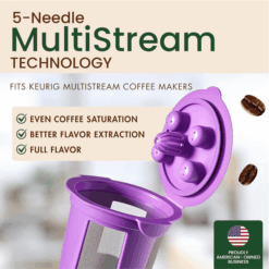 Reusable K-Cup coffee filter for Keurig MultiStream brewers, featuring 5-needle technology for full flavor extraction.