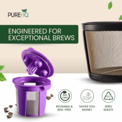 PureHQ Reusable Coffee Filter for Keurig K-Duo: Mesh basket, refillable K Cups, zero waste, saves money.