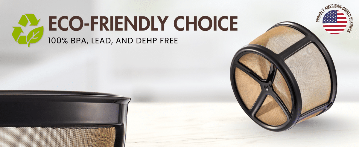 PureHQ Reusable Mesh Coffee Filter Basket for Keurig K Duo: BPA, Lead, and DEHP free, gold tone carafe replacement for K-Duo Essentials.