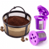 Reusable Mesh Coffee Filter Basket for Keurig K Duo & Essentials, with 2 Refillable K Cups Pods by PureHQ. Gold Tone Carafe Replacement Filter.