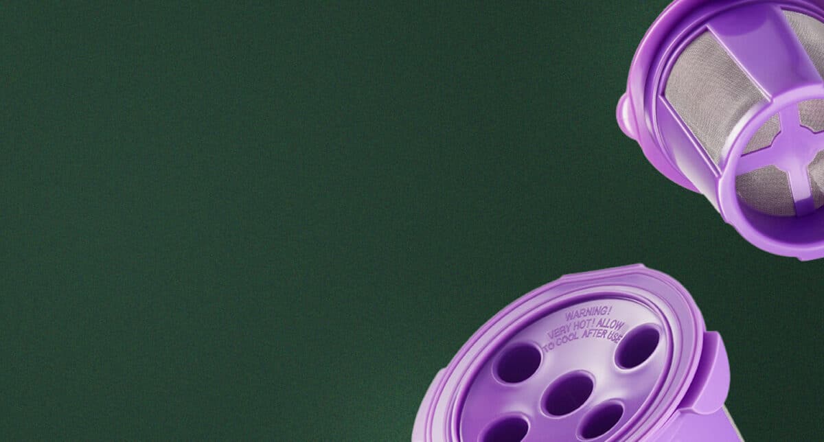 Reusable K-Cups: Purple reusable coffee pods for Keurig machines. "Warning! Very Hot! Allow to Cool After Use.
