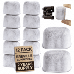 Breville espresso machine water filters, 12-pack replacement filters for improved coffee taste.