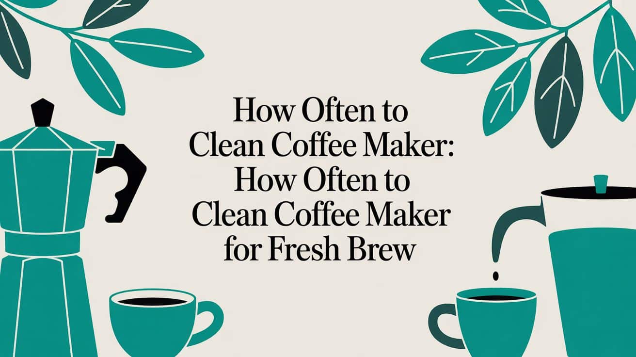 Coffee maker cleaning guide graphic with coffee pots and cups.