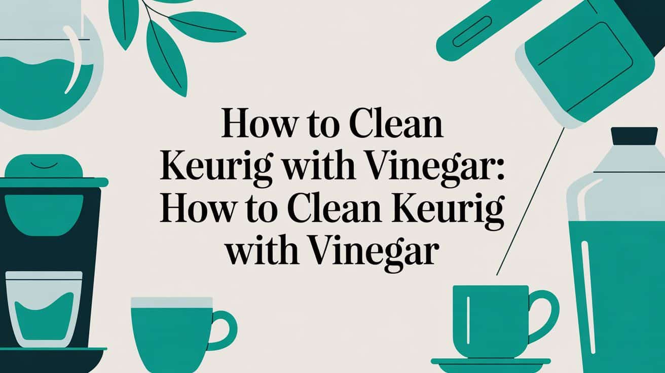 How to clean Keurig with vinegar text with coffee and vinegar illustrations