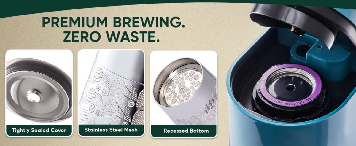 Reusable K Cups for Keurig: Stainless steel refillable pods with tight seal, mesh, and recessed bottom for zero-waste brewing.