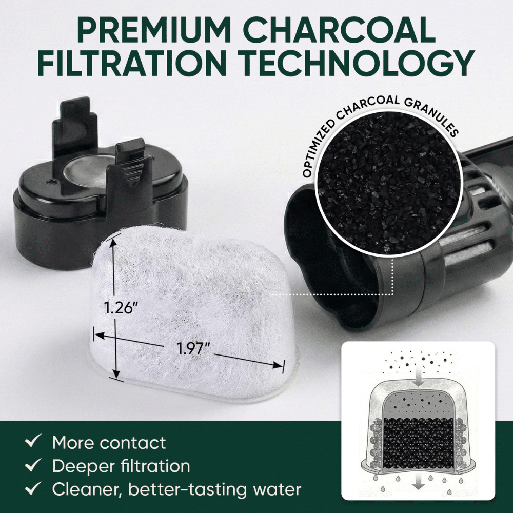 PureHQ charcoal water filter cartridge for Ninja Luxe Cafe ES701/ES601: optimized charcoal granules for deeper filtration.