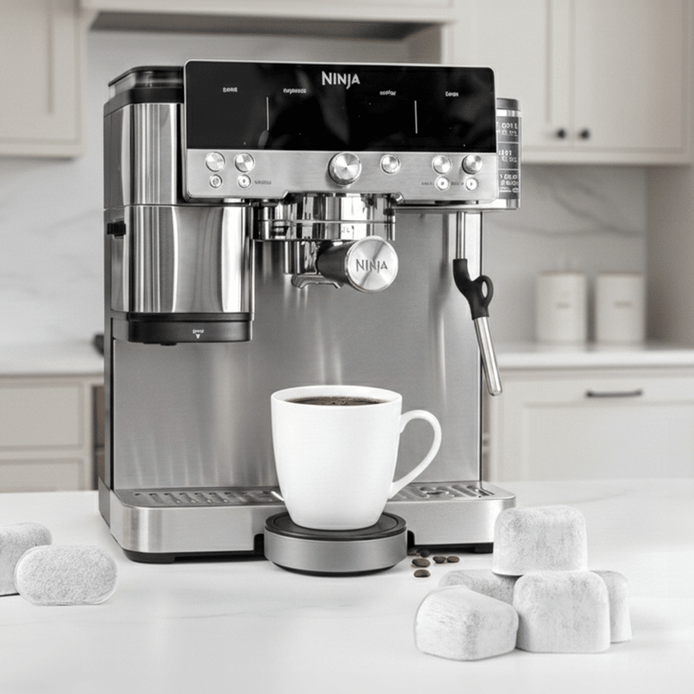 Ninja Luxe Cafe coffee machine with PureHQ water filter cartridges. Enjoy fresh, filtered coffee!