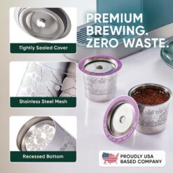 Reusable K Cups for Keurig: Stainless steel refillable pods, compatible with Keurig 1.0 & 2.0 Brewers, 2 pack. Zero waste brewing.
